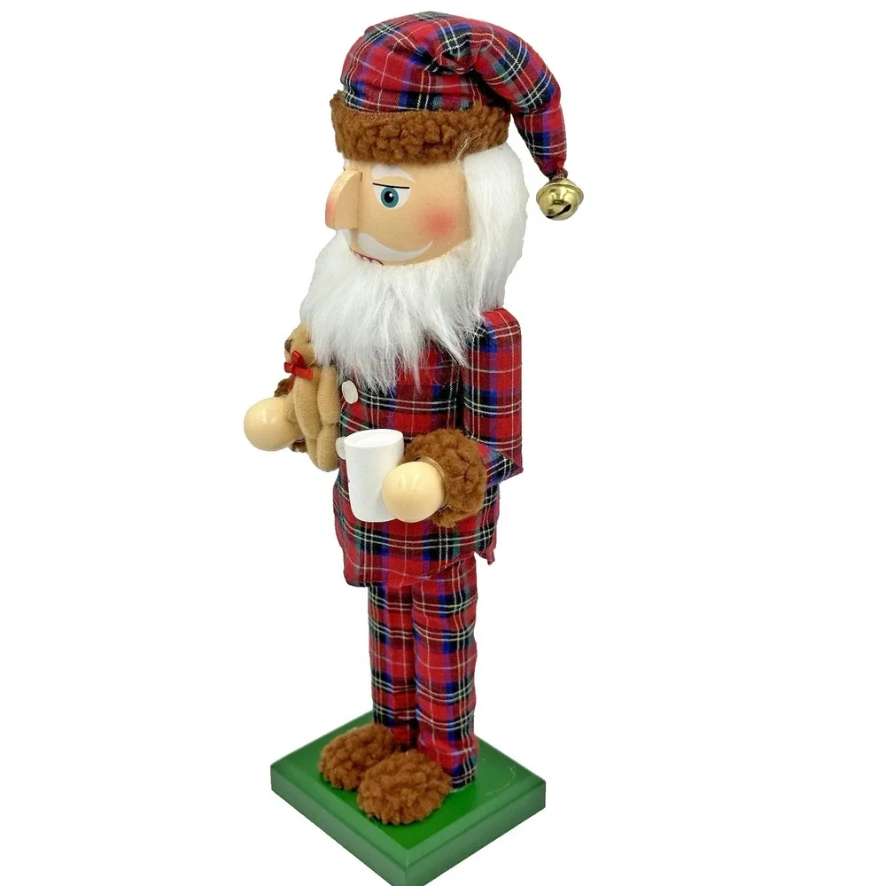 Genuinely Jolly Plaid Santa Nutcracker Figurine Christmas Tabletop Decor